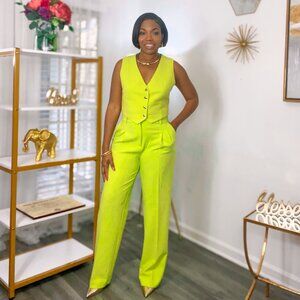 CHRISTIAN LACROIX SLEEVELESS LIME TWO-PIECE VEST SET